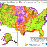 US Land-based and Offshore Annual Anerage Wind Speed at 80m